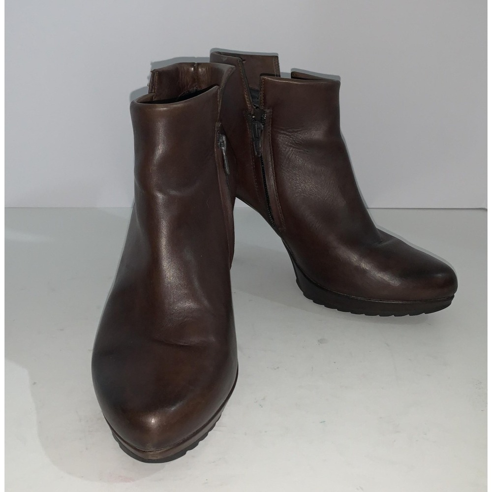 Paul Green Boots Womens Size 8 UK 6 Brown Leather Ankle Zip Booties 3214